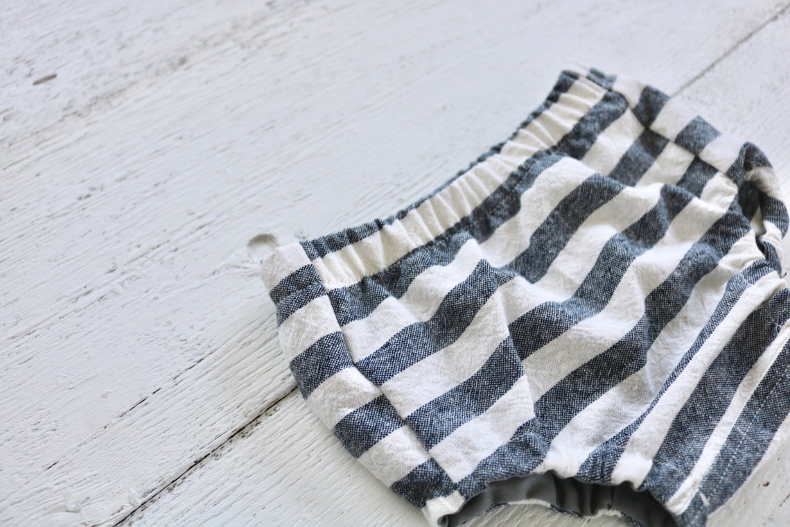 Navy Blue & Cream Striped Linen Bloomers Dark Blue Baby Girl Etsy