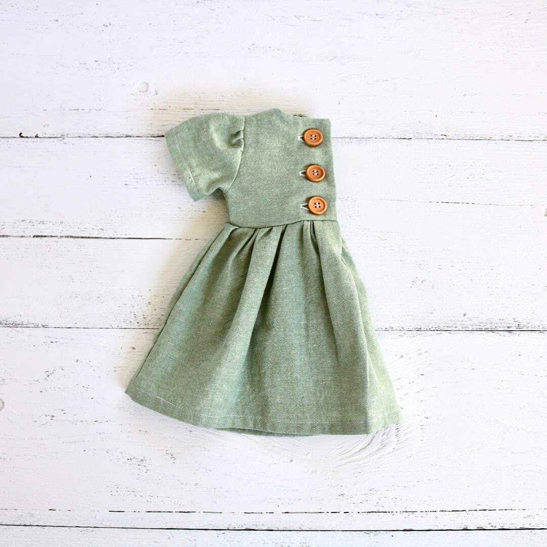 Seafoam Green Linen Baby Dress Infant Sleeved Dress Button Backed