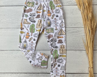 Camping Baby Leggings | Woodland Toddler Infant Shorties | Hiking Outdoors pants | Summer Camp Bummies | Baby Boy Happy Camper