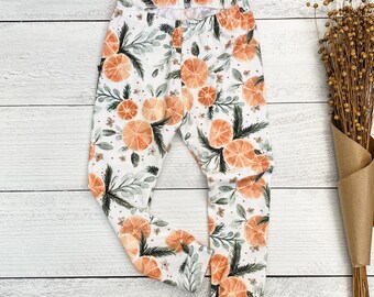 Baby Holiday Citrus Leggings | Christmas Orange Mandarin Pants | Toddler Holiday Leggings | Christmas Outfit | Boy Winter Outfit