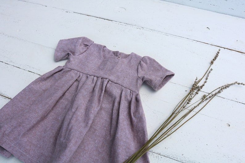 Dusty Lavendar Purple Linen Baby Dress Infant Sleeved Dress Etsy