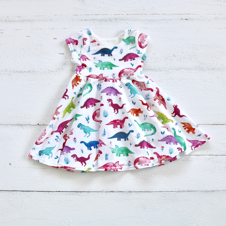 Girl Birthday Dress Infant Tank Top Dress Rainbow Baby Dinos Summer Outfit Baby Girl Dinosaur Dress Watercolor Dino Clothes