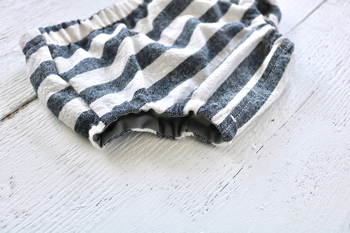 Navy Blue & Cream Striped Linen Bloomers Dark Blue Baby Girl Etsy