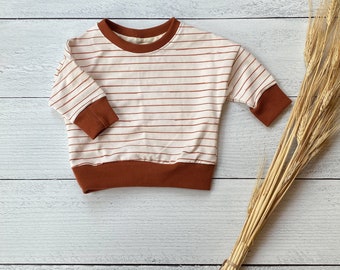 READY TO SHIP Toddler Rust Stripe Pullover Crewneck | Striped Knit Baby Sweatshirt |  Child Long Sleeve Shirt | Kid Fall Outfit