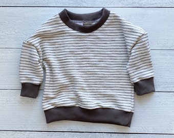 Toddler Gray Striped Pullover Crewneck | Striped Baby Sweatshirt | Grey Child Long Sleeve Shirt | Kids Fall Outfit