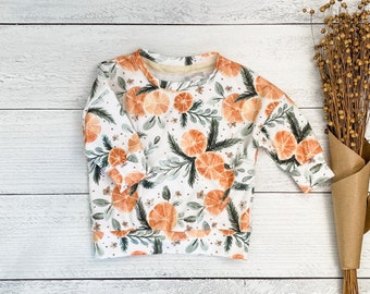 Toddler Citrus Oranges Pullover Crewneck | Winter Watercolor Knit Baby Sweatshirt |  Child Long Sleeve Shirt | Kid Fall Outfit | Infant top