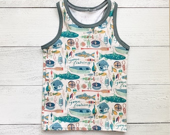 Toddler Fly Fishing Tank Top | Outdoors Camping Tank Shirt | Gender Neutral Baby Summer Shirt | Hiking Kids Top | Fish Lures Boy Shirt