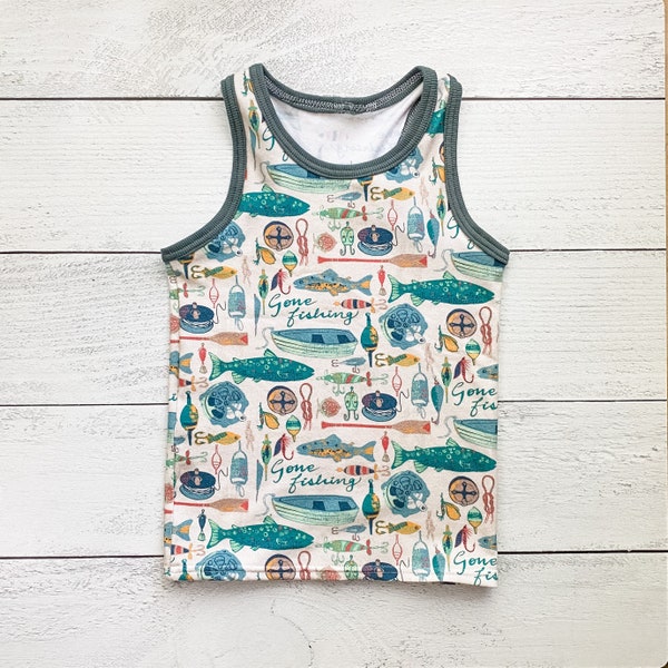 Toddler Fly Fishing Tank Top | Outdoors Camping Tank Shirt | Gender Neutral Baby Summer Shirt | Hiking Kids Top | Fish Lures Boy Shirt