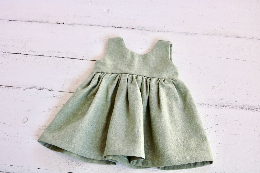 Seafoam Green Linen Baby Dress Infant Tank Dress Button Backed Toddler