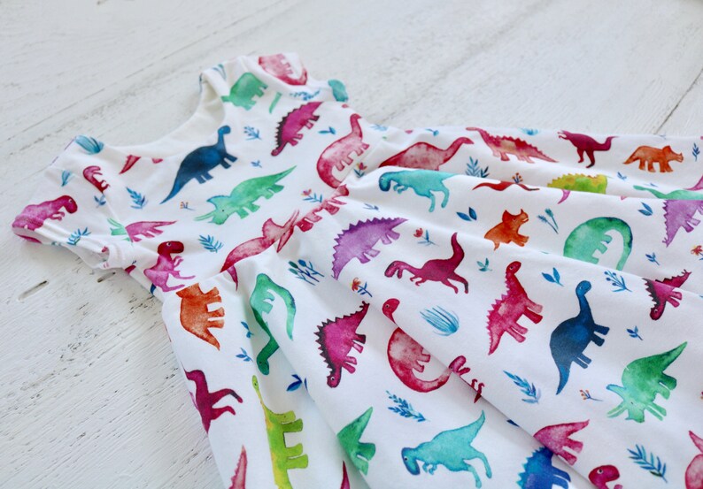 Girl Birthday Dress Infant Tank Top Dress Rainbow Baby Dinos Summer Outfit Baby Girl Dinosaur Dress Watercolor Dino Clothes