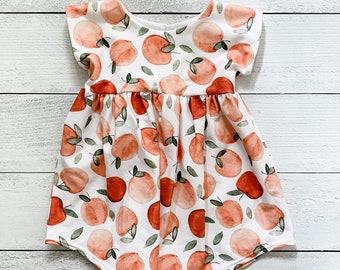 Watercolor Fall Apples Baby Dress | Infant Autumn Sleeved Dress | Pumpkin Patch Girl Dress | Baby Girl Clothes | Toddler Orchard Outfit