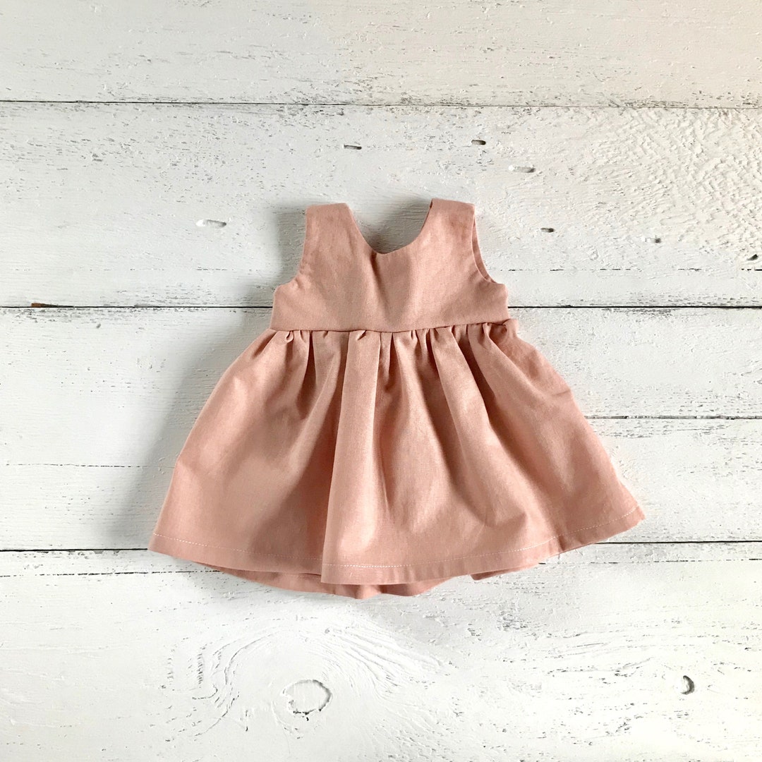 Dusty Rose Linen Baby Dress Infant Sleeveless Dress Button Backed