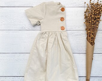 Champagne Linen Baby Dress | Off White Infant Sleeved Dress | Button Toddler Dress | Girls Spring Clothes | Easter Dress | Baptism Dress