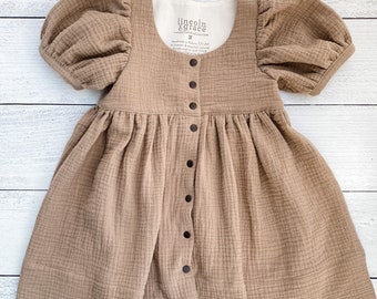 Taupe Double Gauze Baby Dress | Beige Infant Summer Dress | Light Toddler Dress | Muslin Spring Outfit | Easter Dress | Baby Outfit