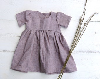 Dusty Lavendar Purple Linen Baby Dress | Infant Sleeved Dress | Button Backed Toddler Dress | Girls Spring Clothes | Easter Dress