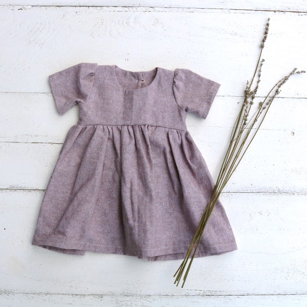 Dusty Lavendar Purple Linen Baby Dress | Infant Sleeved Dress | Button Backed Toddler Dress | Girls Spring Clothes | Easter Dress