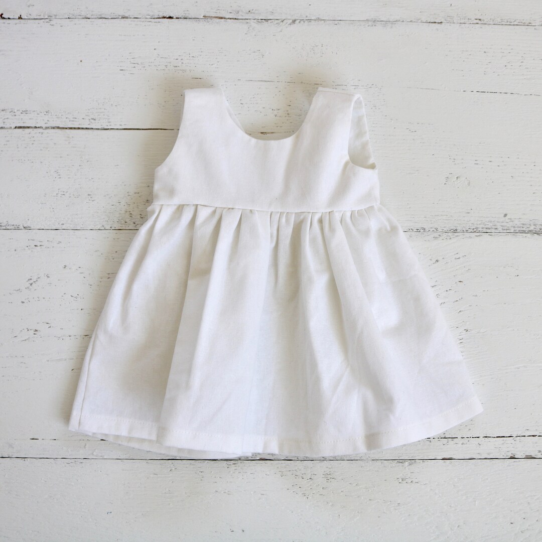White Linen Baby Dress Infant Sleeveless Dress Button Backed Toddler