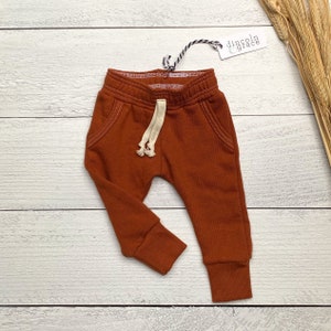 Organic Burnt Sienna Baby Joggers | Rust Orange Red Cozy Infant Leggings | Boy Girl Sweats | Fall Infant Pants | Neutral Baby Shower Gift
