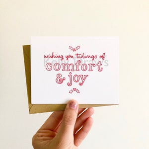 Wishing You Tidings of Comfort and Joy Christmas Card Holiday Holly Letterpress Greeting Card