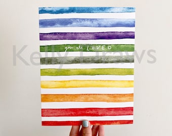 8x10 You Are Loved Watercolor Rainbow Digital Art Print