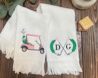 Personalized Golf Fingertip Towels: Ladies Golf Cart Monogrammed Bathroom Decor