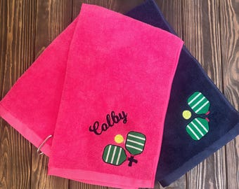 Personalized Pink Pickleball Towel: Embroidered Microfiber, Carabiner Clip