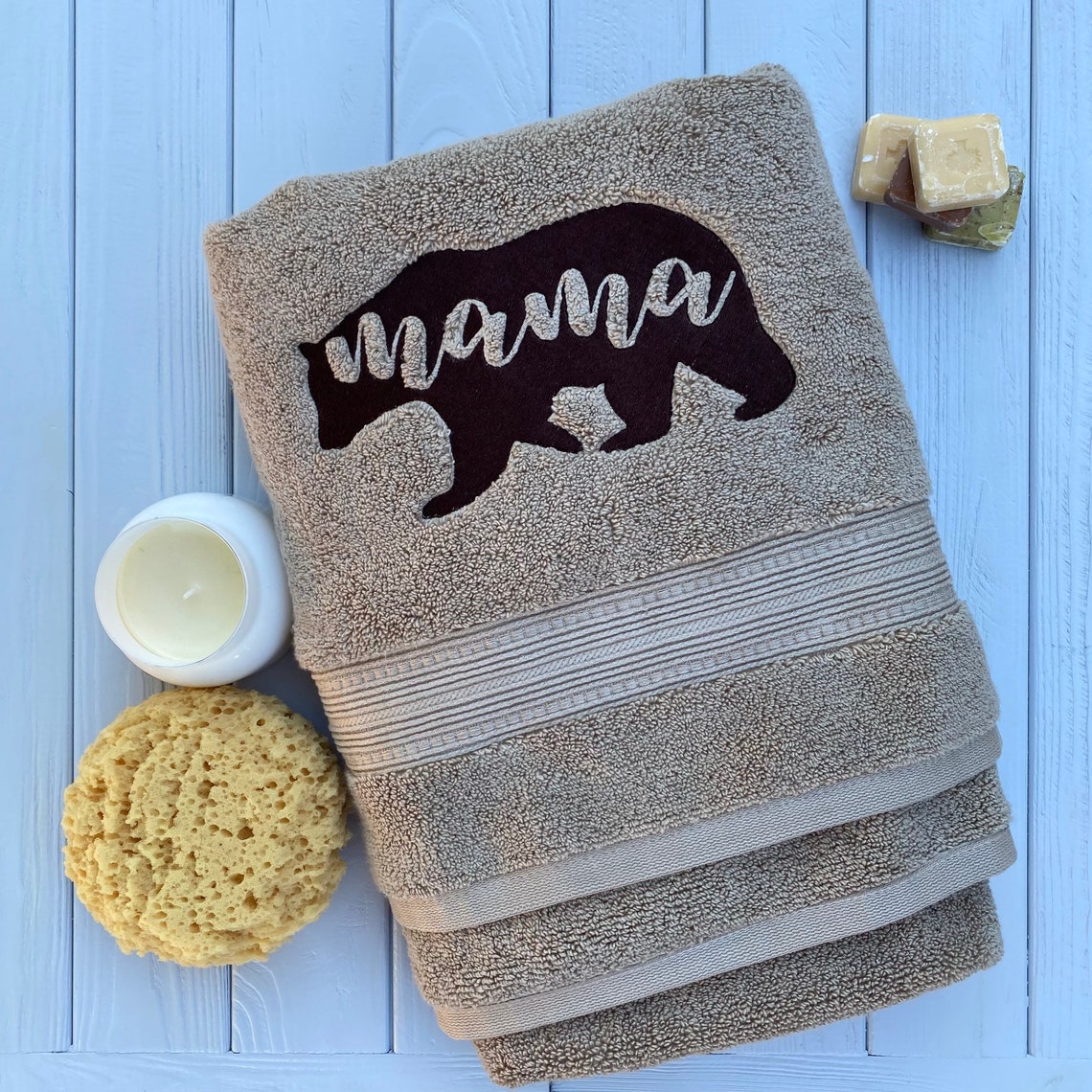 Mama Bear Bath Towel Cabin Towel Embroidered Bear Towel Etsy