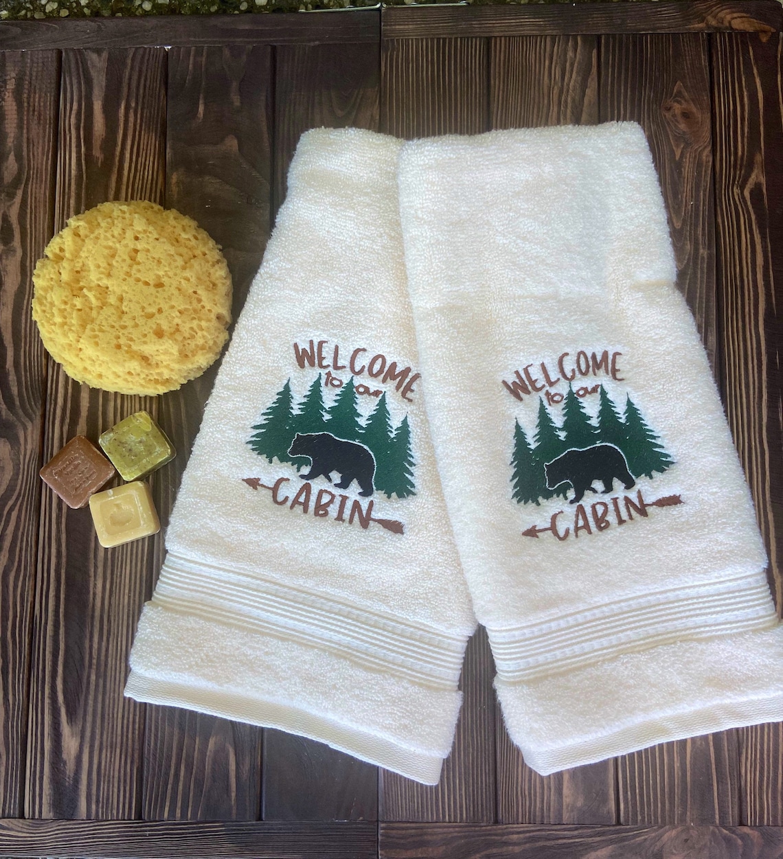 to the Cabin hand towel set embroidered hand towel Etsy