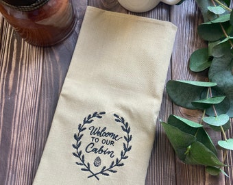Embroidered Cabin Kitchen Towel: Lakeside Home Decor