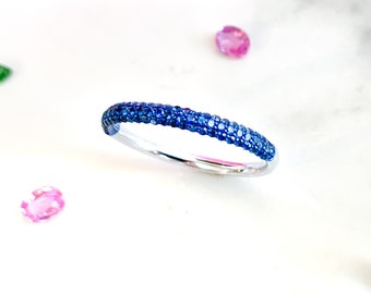 Micro Pave Blue Sapphire Band * White and Blue Gold Ring * Stacking Ring * Blue Stacking Band * Pave Sapphire Ring