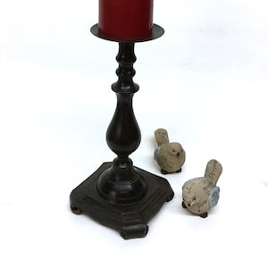 PILLAR CANDLEHOLDER CENTERPIECE is a 12" tall Very Heavy Black Wrought Iron Candle Holder with a 3/4" Spike in the 4" Wide Drip Tray Center