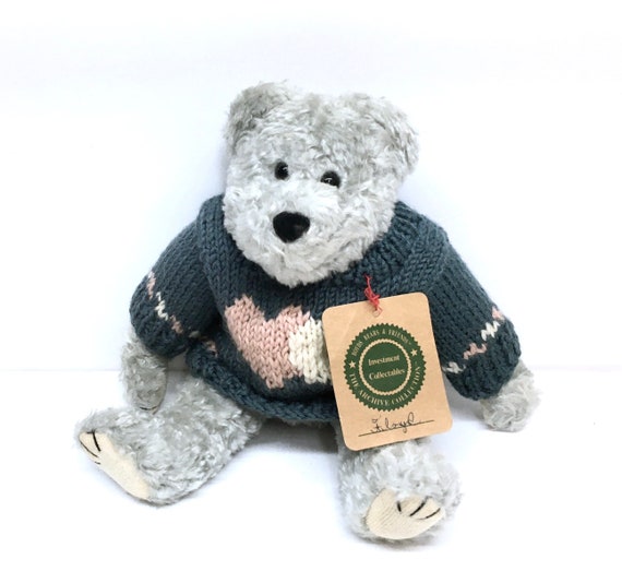 Floyd Retired 9in Boyds 1998 Grey Plush Teddy Bear in Heart Sweater 917321 for sale online 
