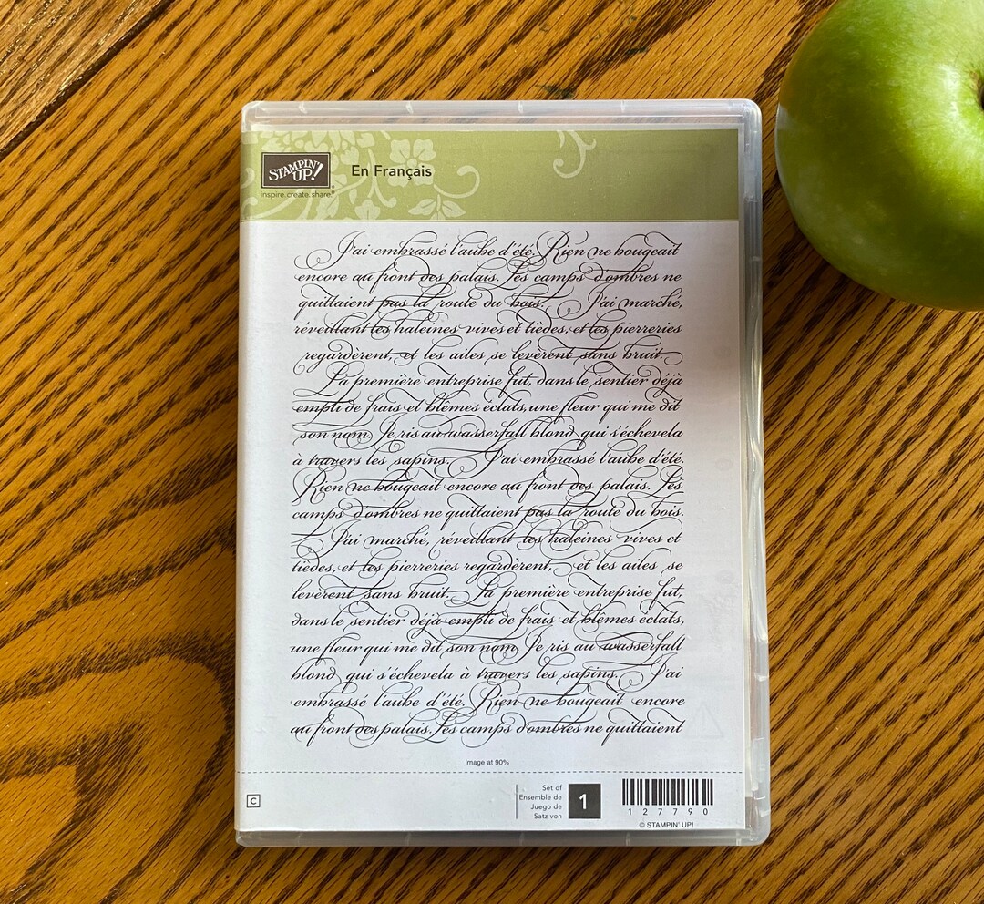 EN FRANÇAIS by Stampin Up is a Never Used Large 5 X 6 Carved Red Rubber