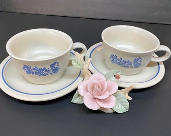 PFALTZGRAFF YORKTOWNE Cup & Saucer Set is a 6 1/2" Heavy Gray Ceramic Stoneware with Yorktowne's Hand Applied Cobalt Blue Floral Motif