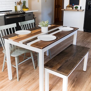 Farmhouse Dining Table Set | "The Willow" | Solid Wood Kitchen Table | Small Dining Table with Benches or Stools