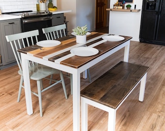 Farmhouse Dining Table Set | "The Willow" | Solid Wood Kitchen Table | Small Dining Table with Benches or Stools