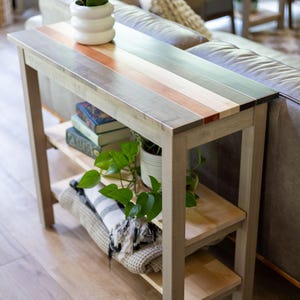 Solid Wood Entryway Table: "The Quill" Console Sofa Table with Shelf