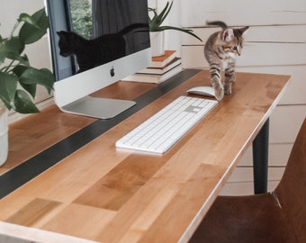 Solid Maple Desk | "The Tristan" | Solid Wood Table with Tapered Metal Legs | Sustainably Sourced North American Hardwood