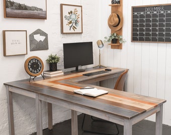 L-Shaped Desk | "The Quill" | Solid Wood Corner Desk | Handmade in the USA