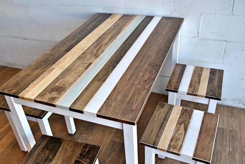Handmade Maple Farmhouse Dining Table Set: "The Willow" Multi-Color Kitchen Table image 7
