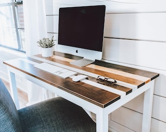Handmade Maple Farmhouse Desk: "The Willow" Colorful Solid Wood Laptop Table