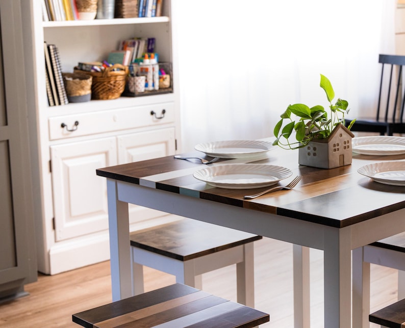 Handmade Maple Farmhouse Dining Table Set: "The Willow" Multi-Color Kitchen Table image 3