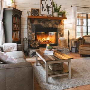 The Westley Modern Farmhouse Solid Wood Coffee Table with Storage Shelf - Rustic Living Room Furniture image 4