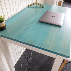 Aqua Maple Desk: "The Wren" - Solid Wood Writing Desk, Minimalist Home Office image 8