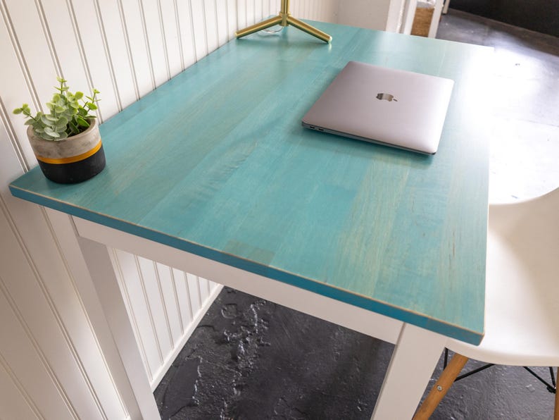 Aqua Maple Desk: "The Wren" - Solid Wood Writing Desk, Minimalist Home Office image 8
