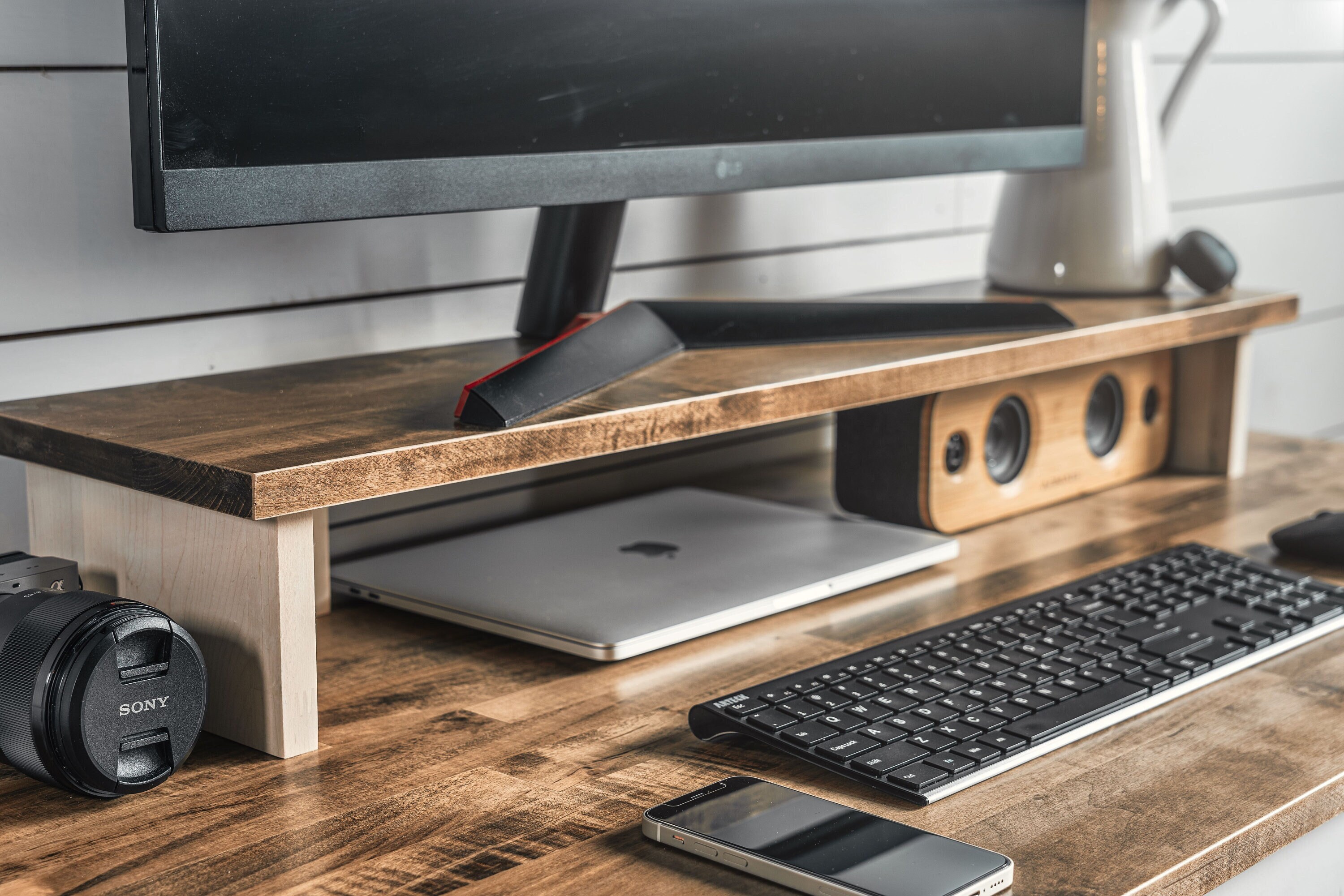 Dual Monitor Stand With Drawer - Adjustable Desk Organizer With Storage For Computers & Laptops