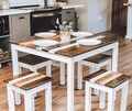 Handmade Maple Wood Square Dining Table Set: "The Willow" Farmhouse Kitchen Dinette