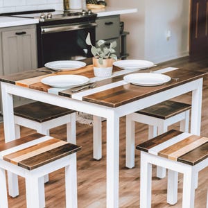 Handmade Maple Wood Square Dining Table Set: "The Willow" Farmhouse Kitchen Dinette
