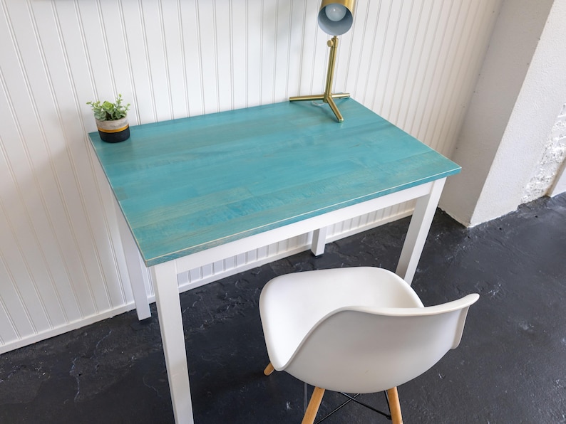 Aqua Maple Desk: "The Wren" - Solid Wood Writing Desk, Minimalist Home Office image 2