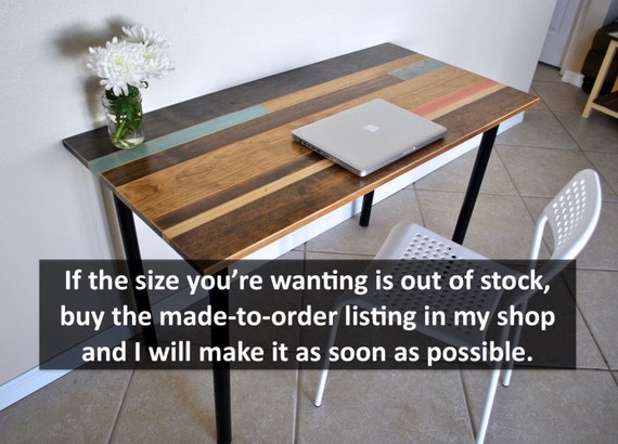 Distressed Colorful Wood Desk With Round Metal Legs Etsy